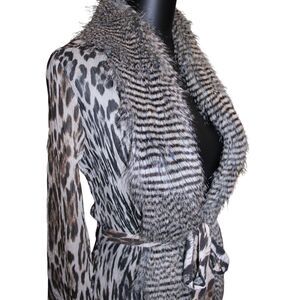 Alberto Makali Leopard Faux Fur Trim Cardigan Small Y2K